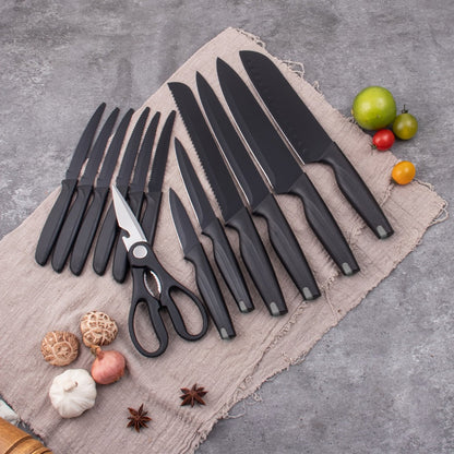 15-Piece Kitchen Knife Set with High-Carbon Stainless Steel Label, Black Handles, Scissors and Sharpening Block