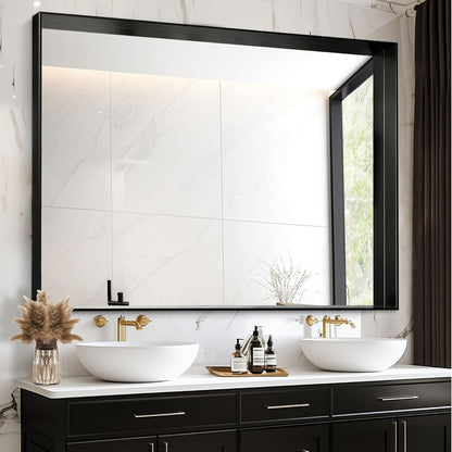 Bathroom Vanity Mirror Wall Mounted Metal Frame Rectangle – Anti-Rust Farmhouse Mirror in Matte Black, Gold & Silver, Multiple Sizes, Horizontal or Vertical Hang