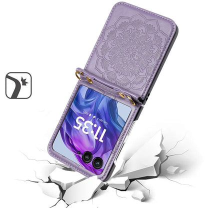 Phone Case Floral PU Leather Cover with Detachable Crossbody Lanyard for Motorola Razr and Razr Plus 2024