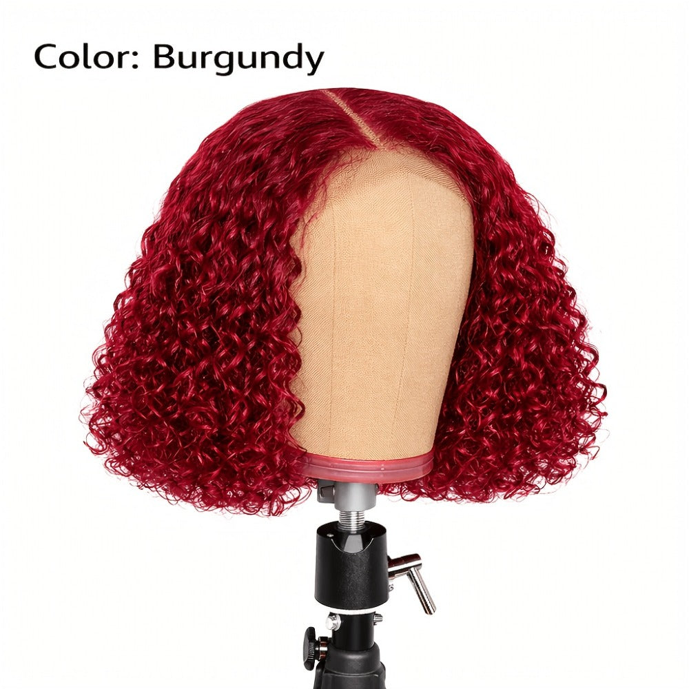 Synthetic Wig 14-Inch Deep-Wave Curly Bob with Glueless Rose Net Cap in Four Colors for Daily Style