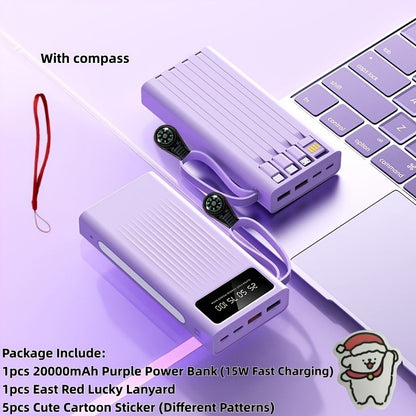 Power Bank 10000-30000mAh with 15W Charging, Four-in-One Cable and Four-Mode Camping Light