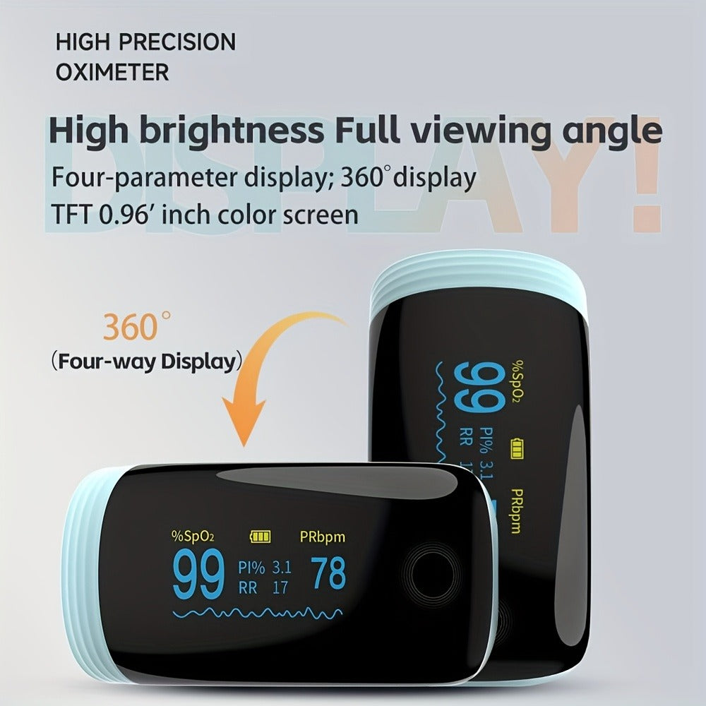 Rechargeable Fingertip Pulse Oximeter with Four-Parameter Display and Five Color Options from White to Blue