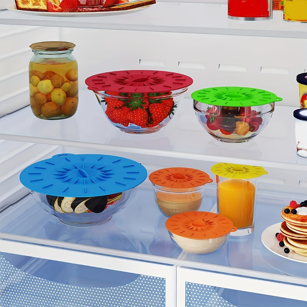 Seven-Piece Reusable Silicone Stretch Lid Set in Five Sizes for Bowls, Cups, Pots and Food Containers