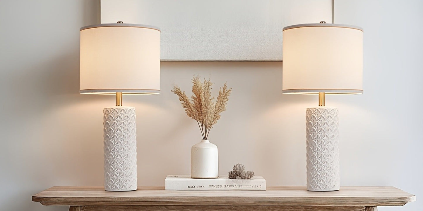 Ceramic Table Lamp – Modern Farmhouse Bedside Lamp with Drum Shade, 3 Color Temperature, Knob Switch, 9W LED Bulb Included, Rustic Nightstand Desk Light for Bedroom Living Room Office Dorm (Multiple Colors)
