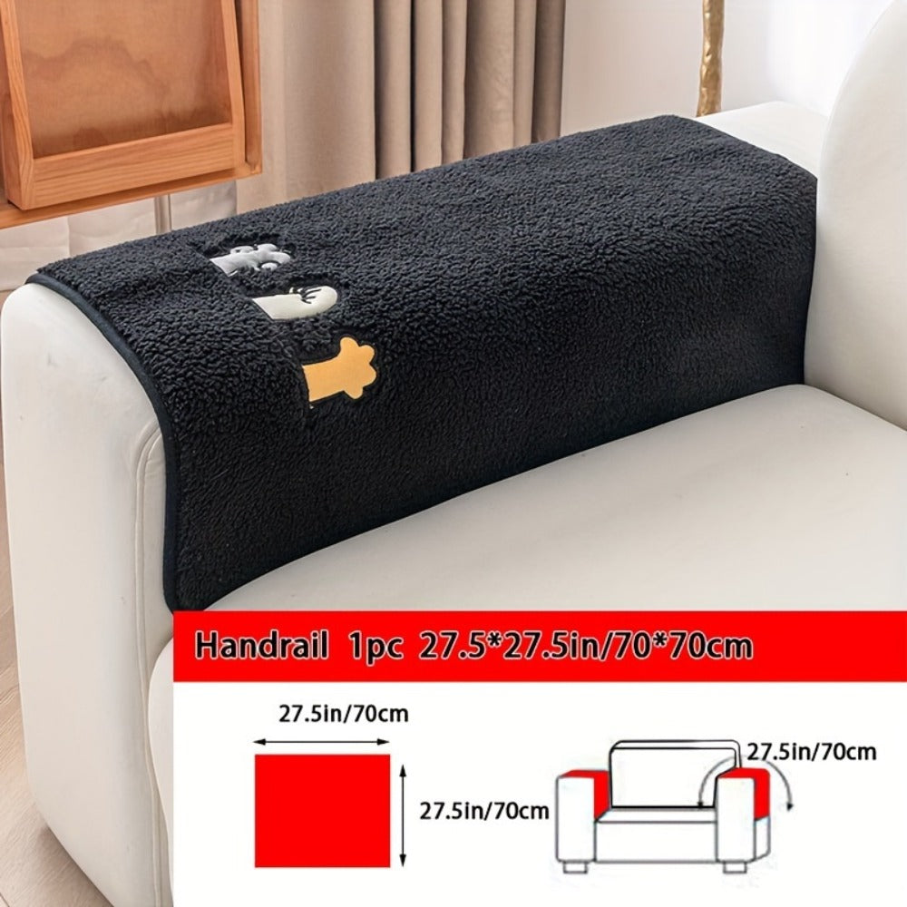 Sofa Cover Thick Plush Shearling Panels with Animal and Bone Embroidery and Non-Slip Feature for 2 to 4 Seats