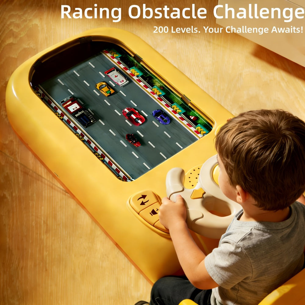 Electronic Racing Steering Wheel Game Toy with 200 Pictured Levels, Two Speeds and Yellow or Green Options