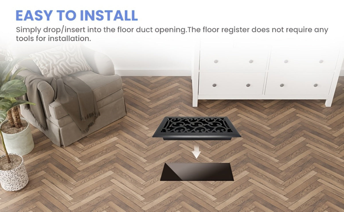 Floor Vent Register Cover 4x10 Inch Walkable Steel Decorative Air Vent Grille Adjustable for Entryways, Bedrooms and Living Spaces