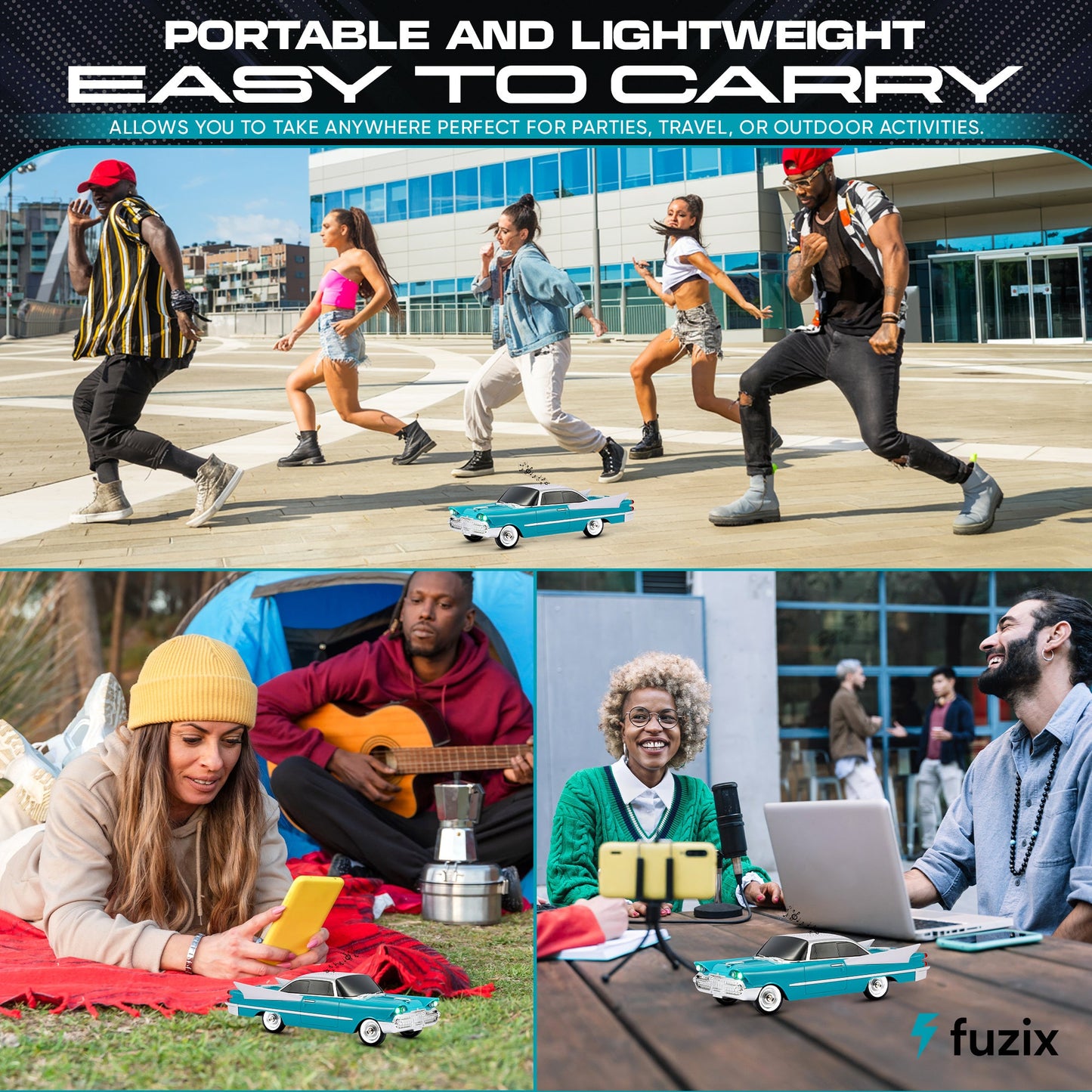 Portable Bluetooth Speaker Fuzix WS-1965 Retro Car with LED Lights, Mic, FM, AUX, USB and TF