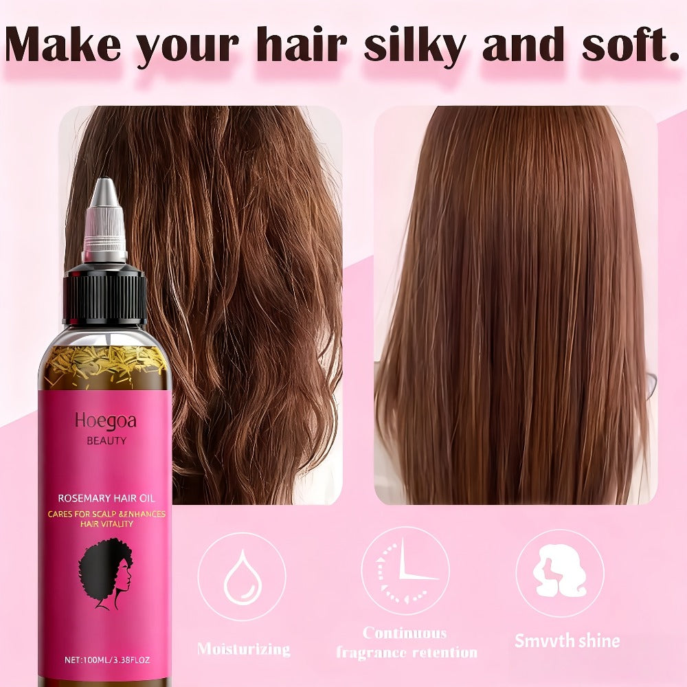 Hair Oil Hoegoa Rosemary Two-Bottle 100ml Gift Set with Pointed Applicators for Hair and Scalp Application