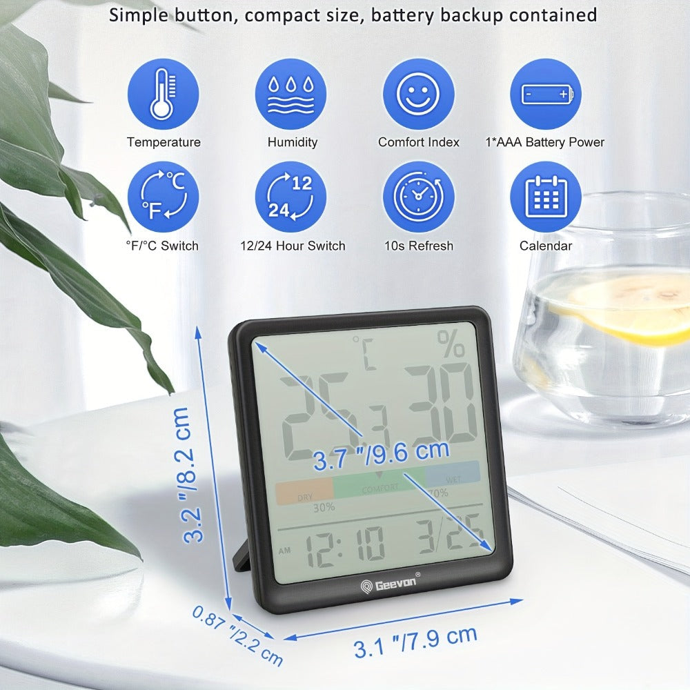 Digital Indoor Thermometer Hygrometer with Clock and Calendar in Exact Black or White Checkout Options