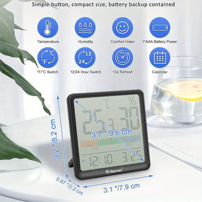 Digital Indoor Thermometer Hygrometer with Clock and Calendar in Exact Black or White Checkout Options