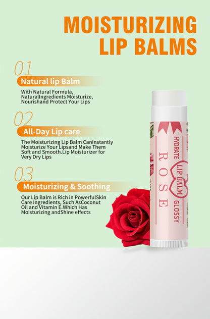 Lip Balm 16-Piece Assorted Flavor Set with Glossy Twist-Up Tubes and Orange Display Box Packaging