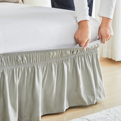 Bed Skirt Elastic Wrap Around Ruffle - 15 Inch Drop Microfiber Dust Ruffle, Adjustable No-Lift Fit, Fade Resistant Machine Washable, Hotel Quality Bedskirt for Twin Full Queen King, 30 Colors