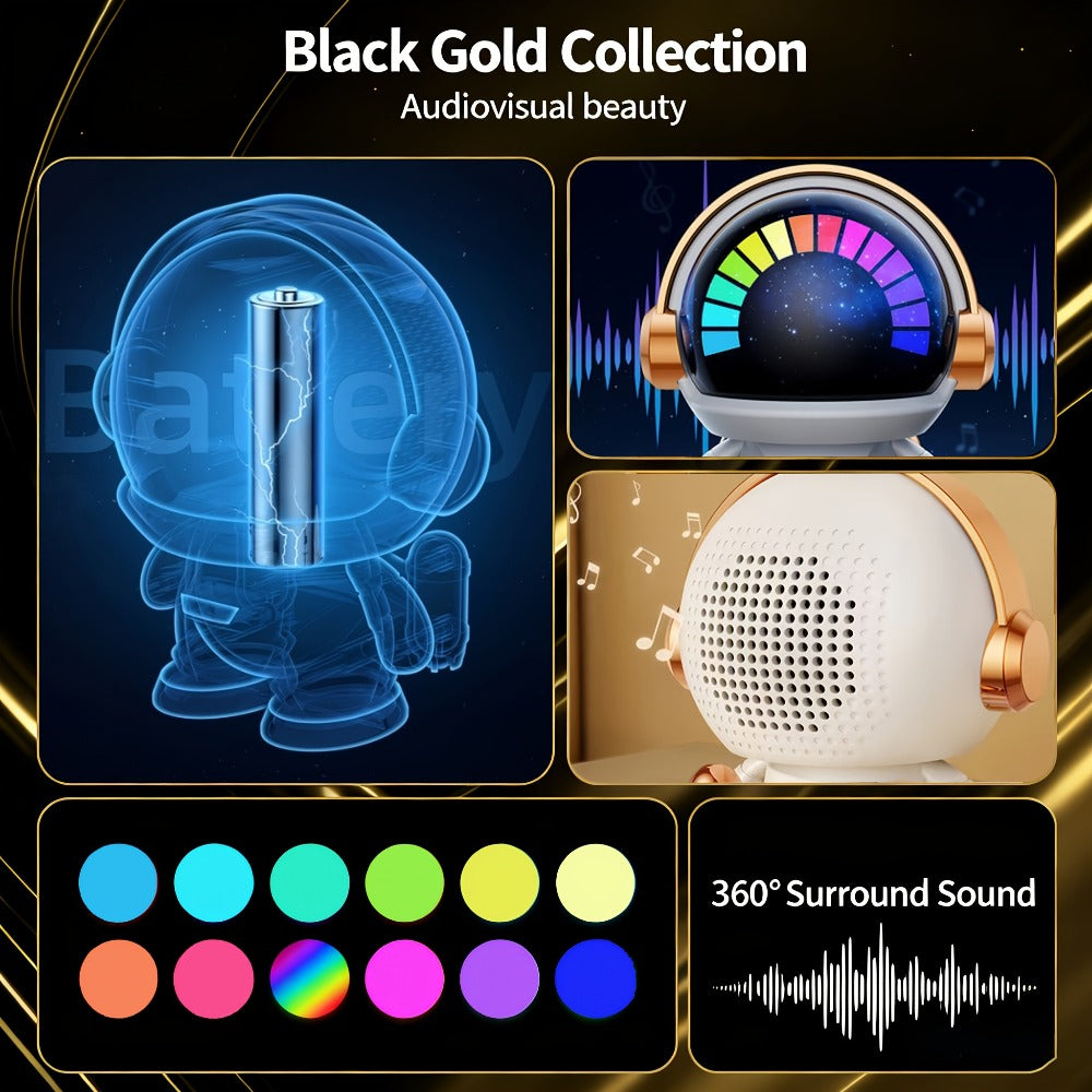 Portable Bluetooth Speaker Astronaut Mini Desktop Design with LED Light and USB Rechargeable Power