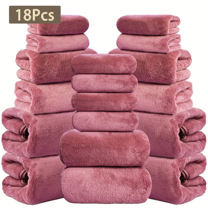 Coral Velvet Bath Towel Set 18pcs – 4 Bath Towels 4 Hand Towels 10 Washcloths Hotel Quality Soft Absorbent