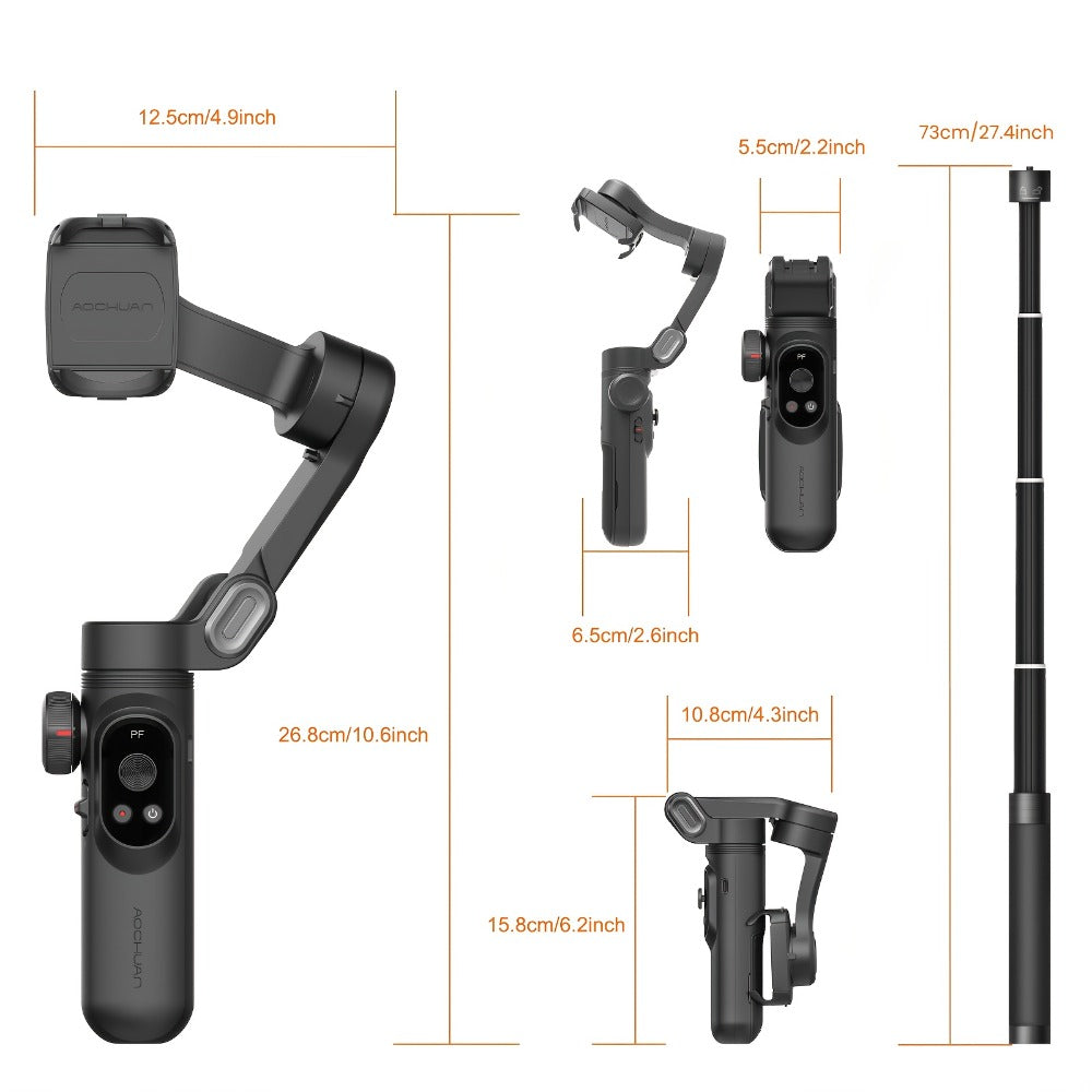 AOCHUAN Smart X Pro Combo 3-Axis Smartphone Gimbal Stabilizer | RGB Fill Light, Extension Rod, OLED Display & Wireless Charging for iPhone 15 14 13 Pro Max, YouTube Vlogging & Live Streaming