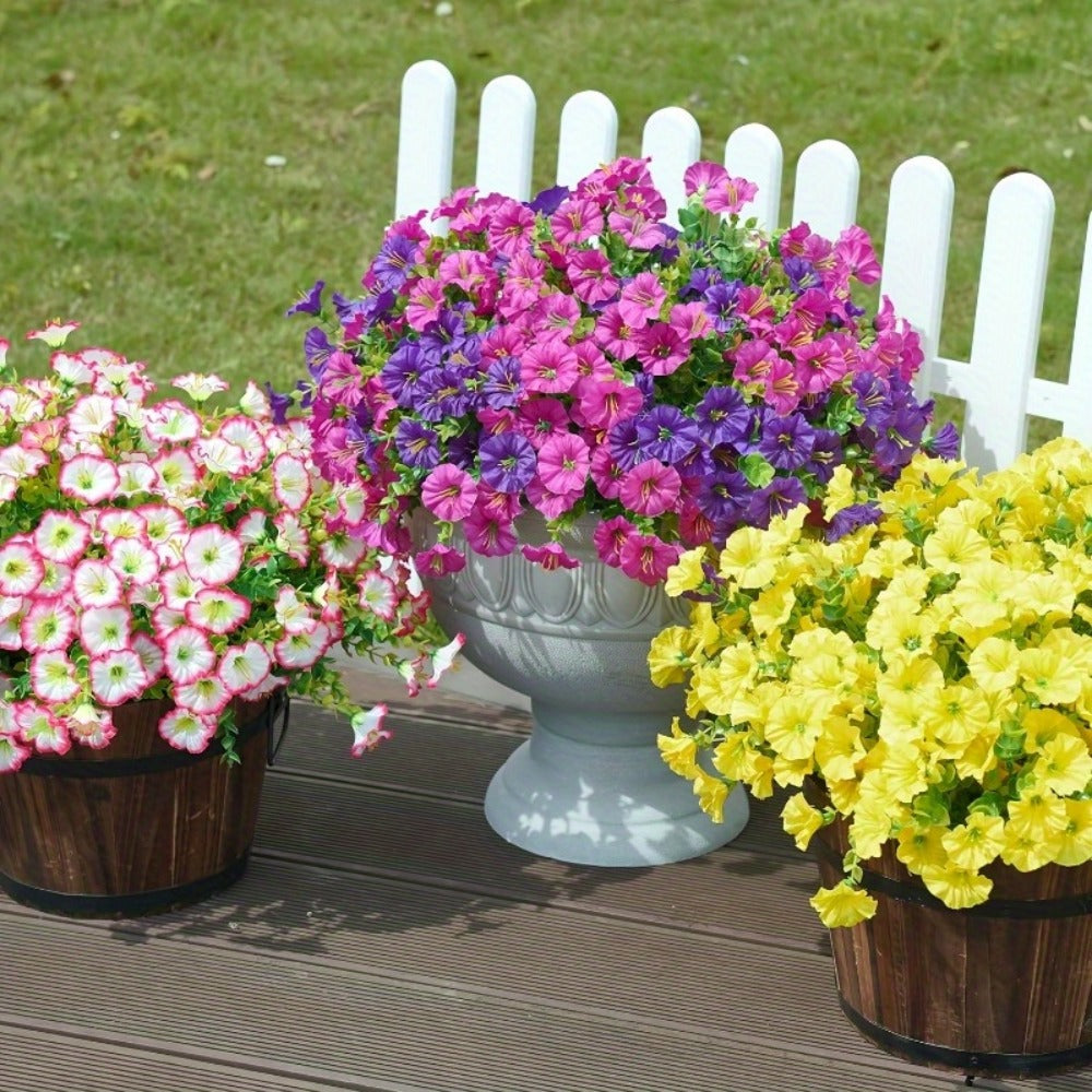 Artificial Flowers 10-Bundle Pink Morning Glory Set for Porch, Planter, Window Box and Home Decor