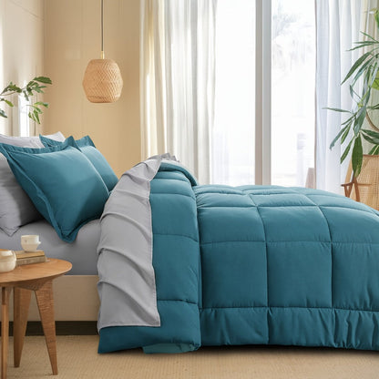 7 Piece Comforter Set Luxury Soft Fluffy Bedding All Season Bed in a Bag with Comforter Fitted Sheet Flat Sheet Pillowcases Hypoallergenic Breathable Easy Care Queen King Twin XL Full