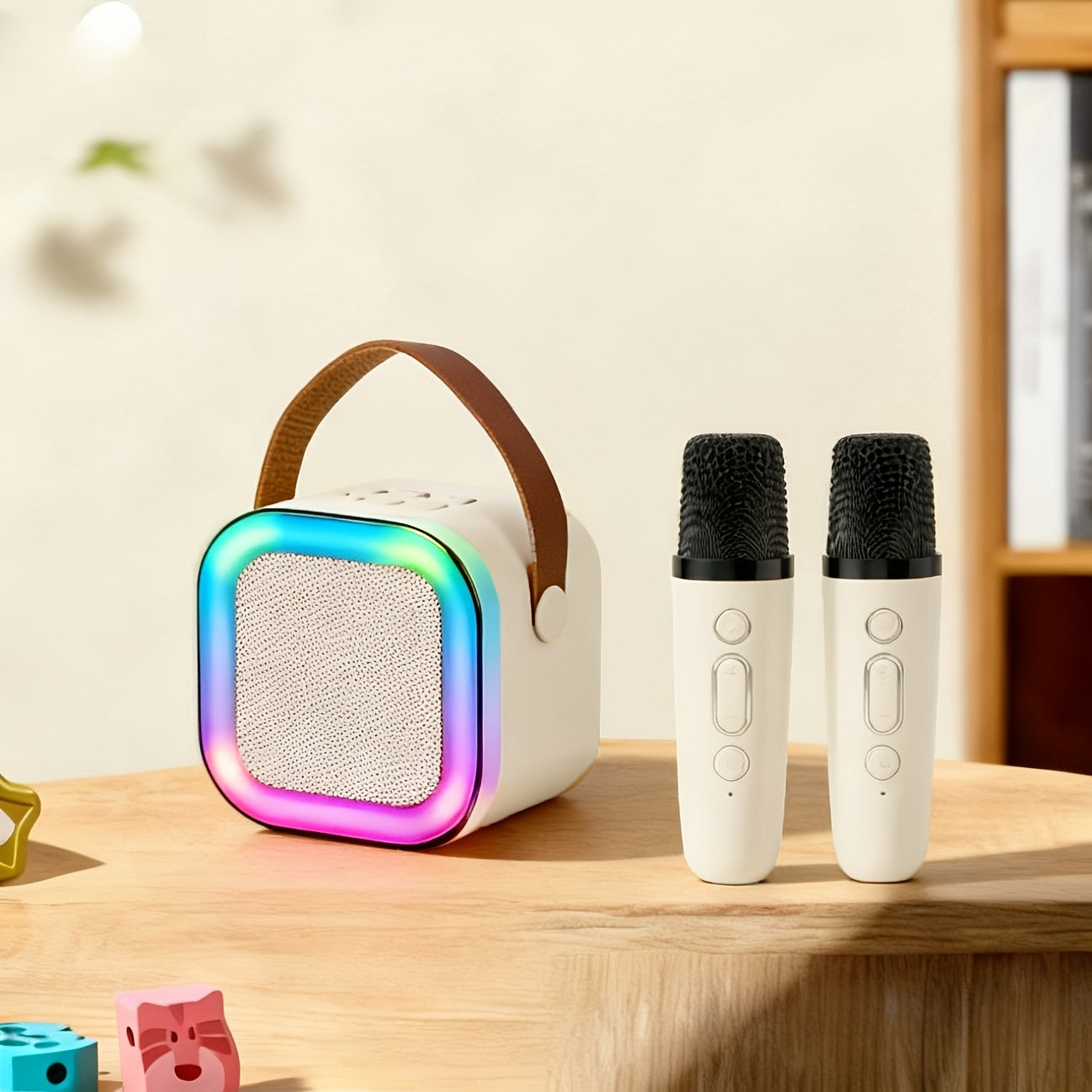 Portable Karaoke Speaker Set with Two Wireless Microphones and Three-Piece Checkout Bundle for Home Events