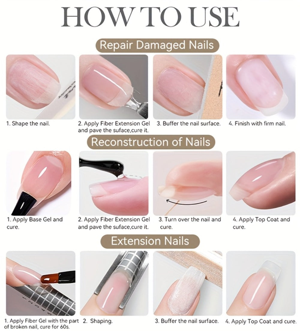 Clear Fiberglass Builder Gel 3-Pack, 7ml Bottles for Broken Nail Repair and Extensions with UV or LED Lamp Curing
