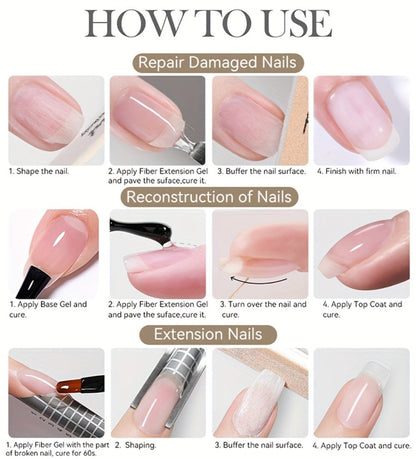 Clear Fiberglass Builder Gel 3-Pack, 7ml Bottles for Broken Nail Repair and Extensions with UV or LED Lamp Curing