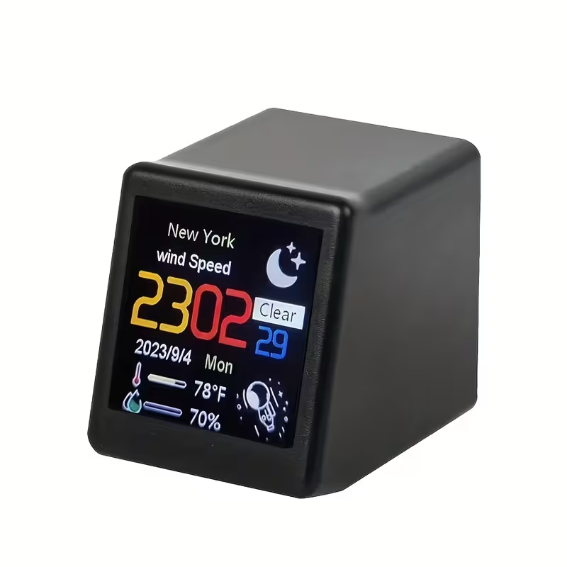 WiFi Weather Station Desktop Clock - Mini Smart Display Temperature Humidity Atmospheric Pressure Wind Speed GIF Animation