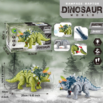 Walking Triceratops Dinosaur Toy with Roaring Sound, LED Lights and Green, Gray or Two-Piece Options
