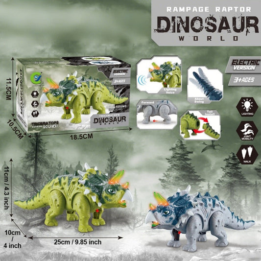 Triceratops Dinosaur Toy That Walks, Lights Up & Roars – Electric Dino Toy for Boys & Girls, Birthday Halloween Christmas Gift, Green / Gray
