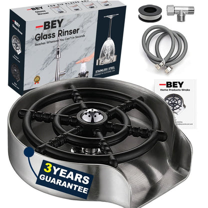 Glass Rinser for Sink – Stainless Steel Automatic Cup Washer & Bottle Cleaner Sink Attachment | Powerful Water Jets for Kitchen, Bar & Coffee Shop | Silver, Black & Gold
