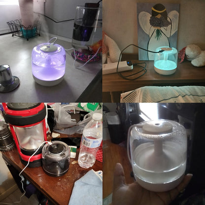 USB Humidifier with 7-Color Night Light – Silent 26dB Double Mist Visible Water Tank 24-Hour Runtime for Bedroom Living Room Office Desktop Home Decor Gift