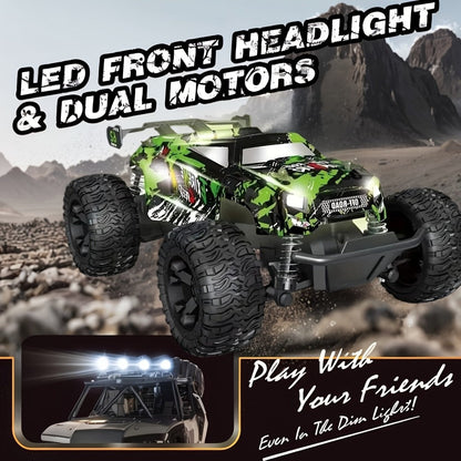Remote Control Car, 1:16 Scale Alloy Off-Road Truck with 2.4GHz Control, 45KM/H Source Speed, LED Lights and Rechargeable Battery