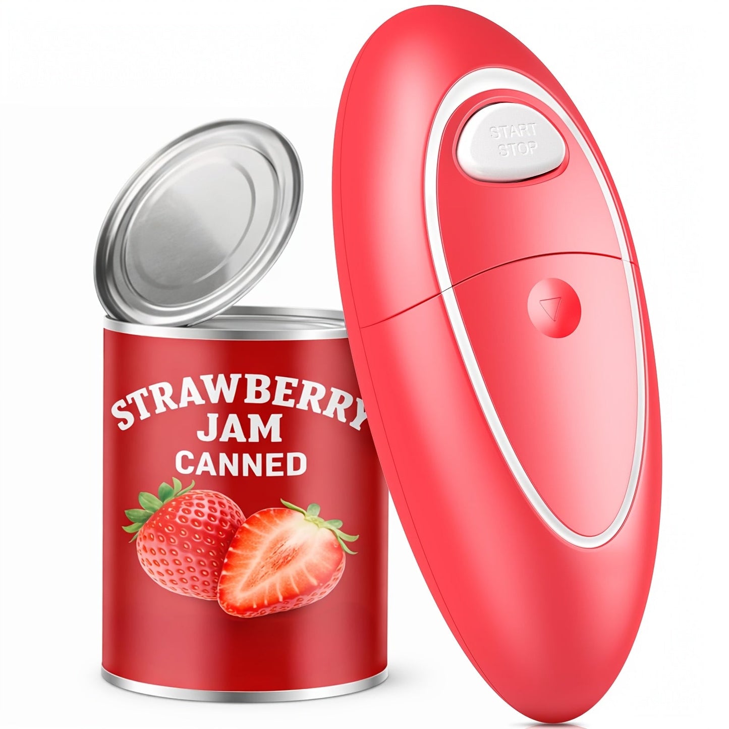 Cordless One-Touch Can Opener with Oval Body in Gray-Red, Black or White-Red Color Options