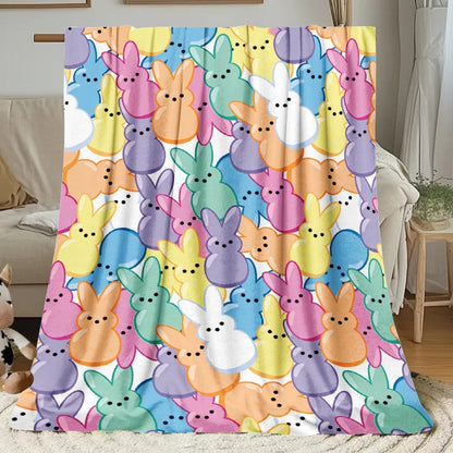 Easter Rabbit Flannel Throw Blanket - Bohemian Pastel Bunny HD Print Soft Warm Lightweight All-Season Throw for Sofa Bedroom Camping Yoga Travel, Cozy Home Decor Gift
