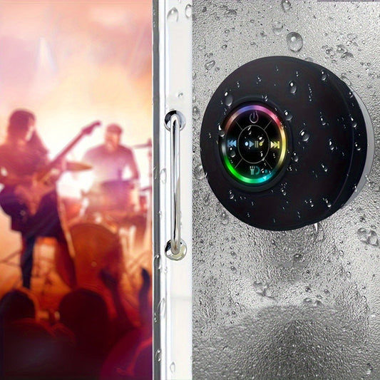 Bathroom Shower Speaker with LED Light – Wireless Bluetooth Speaker, USB Rechargeable 400mAh Battery, Suction Cup Mount, Button Control, Waterproof Design for Shower, Bath & Indoor Use