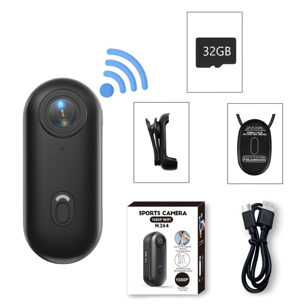 Mini Action Camera Thumb Size Wide Angle Lens 800mAh Battery with Memory Card Wearable Pocket Camera for Sports FPV Pet Monitoring Video Recording Portable Ultra-Clear