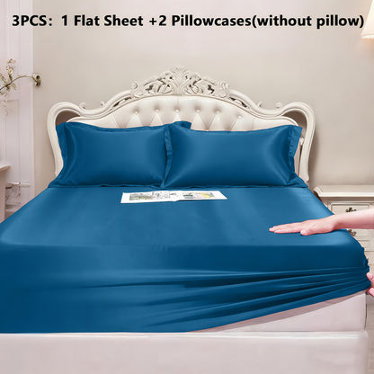 Satin-Style Fitted Sheet Set with Pillowcases in Eight Colors and Twin, Full, Queen or King Sizes