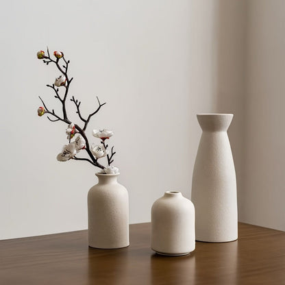 Boho Ceramic Vase Set 3pcs - Matte Nordic Minimalist Geometric Floral Design for Home Decor, Living Room, Entryway, Bookshelf & Bathroom Vanity, Modern Bohemian Decorative Vases, Holiday Gift