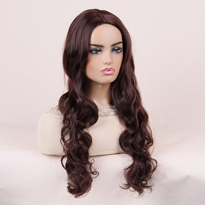 Synthetic Wig 28-Inch Big-Wave Curly Headband Style in Dark Brown or Black for Parties and Weddings