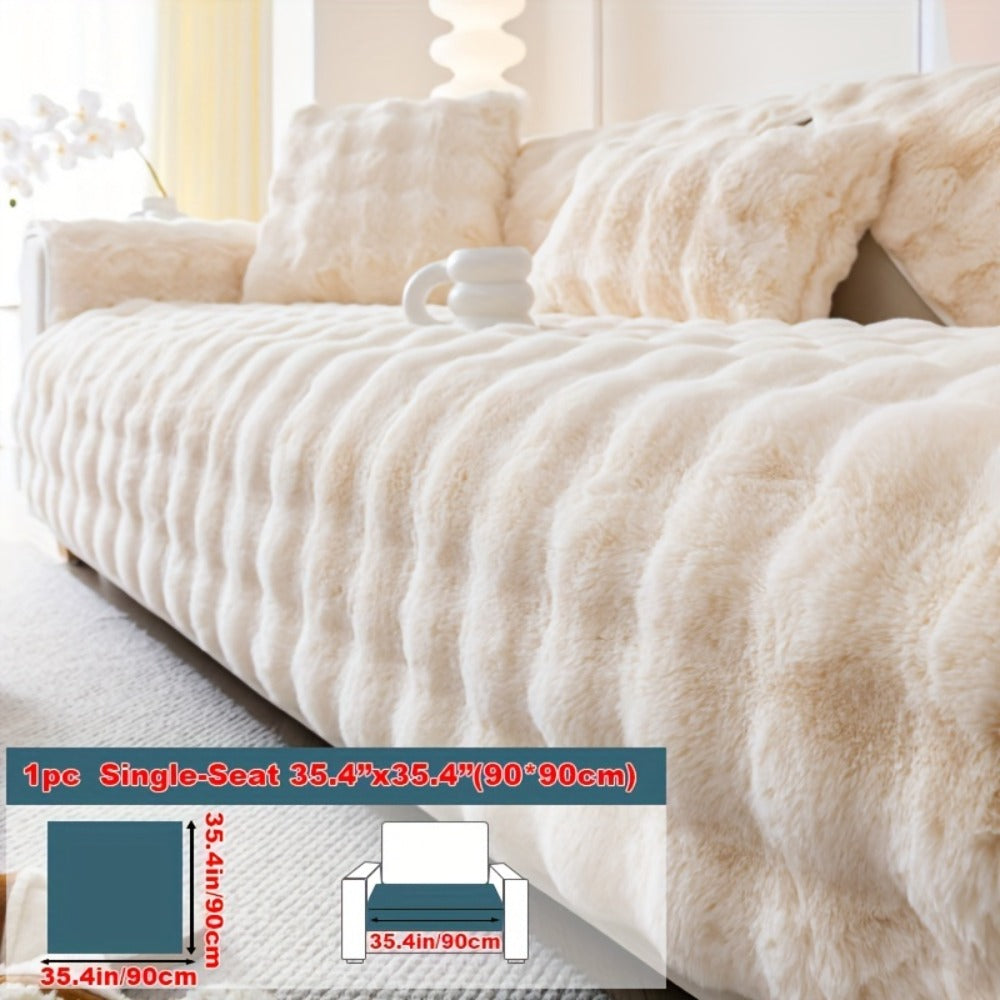 Sofa Cover Thick Faux Rabbit Plush Panels with Anti-Slip Feature for Seat, Armrest, Backrest or Pillowcase