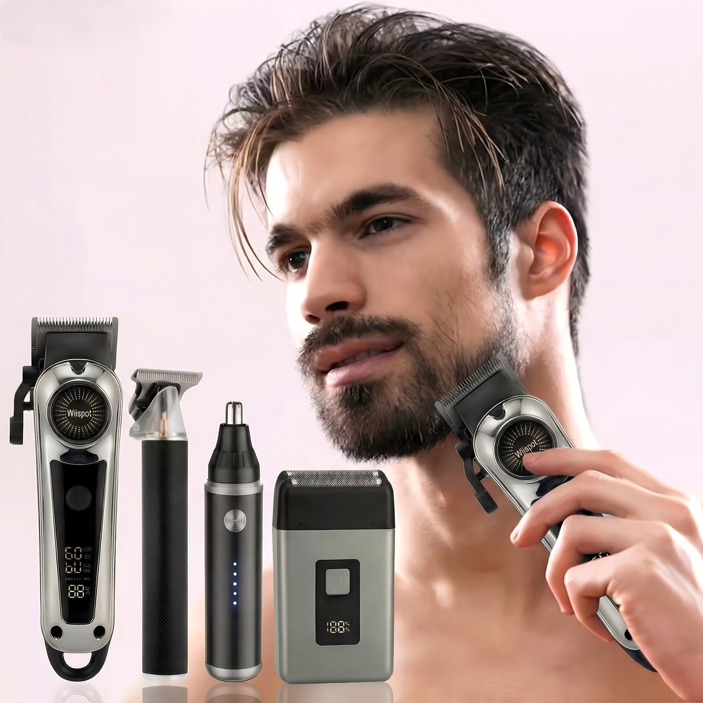 Cordless Hair Clipper & Beard Trimmer Set for Men — USB Rechargeable with Battery Indicator, 4 Comb Attachments, Professional Home Barber Kit for Hair Cutting & Grooming, Travel-Ready Gift for Men