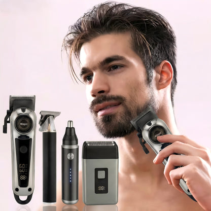 Cordless Hair Clipper & Beard Trimmer Set for Men — USB Rechargeable with Battery Indicator, 4 Comb Attachments, Professional Home Barber Kit for Hair Cutting & Grooming, Travel-Ready Gift for Men