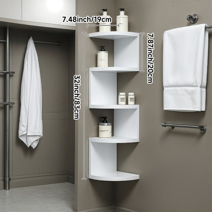 5-Tier Wall-Mounted Corner Shelf – Space-Saving Floating Storage Organizer in White Acrylic for Bathroom, Living Room, Bedroom, Kitchen & Office, Decorative Corner Rack & Versatile Room Organizer