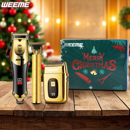 Professional Hair Clipper Set for Men – 3pcs Golden Cordless Kit with Beard Trimmer & T-Blade Trimmer, Hair Cutting & Styling Tools, Ideal Birthday & Father’s Day Gift for Men