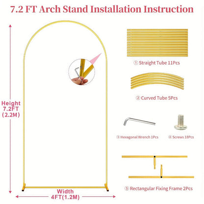 Backdrop Stand Gold Rounded Arch Set of Two, 7.2 and 6 Feet with Square Tube Frames and Flat Bases