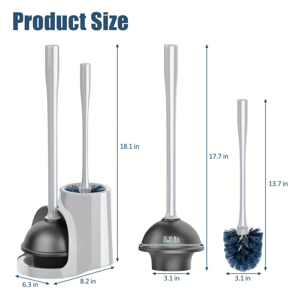 Toilet Plunger and Bowl Brush Combo with Separate Holders and Compact Gray Bathroom Storage Design