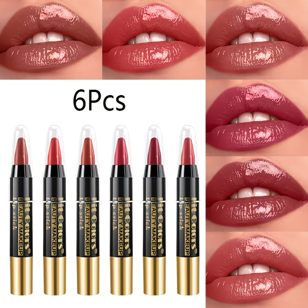 Glossy Crayon Lipstick Set 6 Pack Moisturizing Long-Lasting Nourishing Lip Color – Easy Apply Lip Crayon for Women Girls All Skin Types Versatile Shades Everyday Date Night