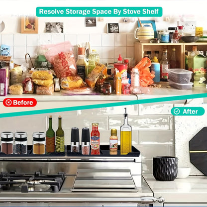 Magnetic Stove Shelf Kitchen Organizer, 30-Inch Silicone Spice Ledge with Eight Embedded Magnets