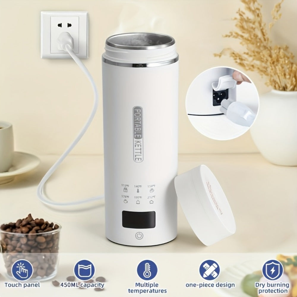 Electric Kettle 15oz Travel Bottle with Six Temperature Presets, Display and Four Color Options