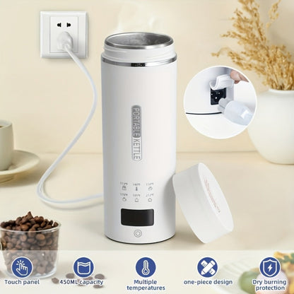 Electric Kettle 15oz Travel Bottle with Six Temperature Presets, Display and Four Color Options