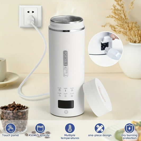 Travel Electric Kettle Portable Mini Water Boiler | 6 Temperature Settings | 304 Stainless Steel | Auto Shut-Off Boil-Dry Protection | BPA-Free | 15oz Coffee Tea Milk Kettle for Travel Home Office